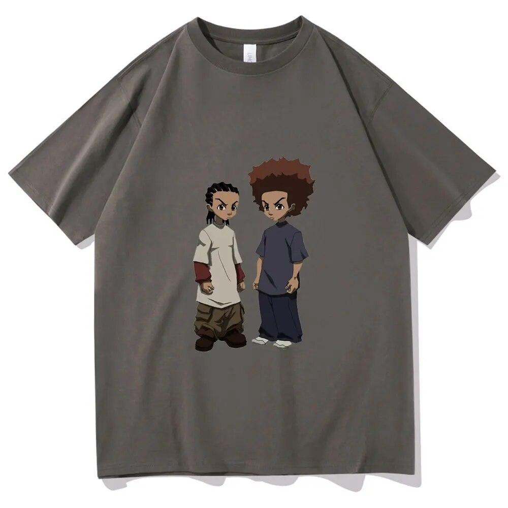T-Shirt mit „The Boondocks Huey and Riley“-Aufdruck, Unisex, modisch, Harajuku, Baumwolle, T-Shirts, Übergröße, Unisex, Rock, Hip Hop, T-Shirt, Unisex, T-Shirt