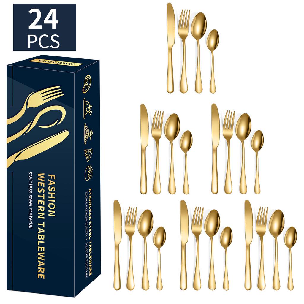 Popular 1010 Stainless Steel Tableware, Knife, Fork, Spoon Set, 24 Piece Set/16 Piece Set, Western Food Tableware Is Cheap