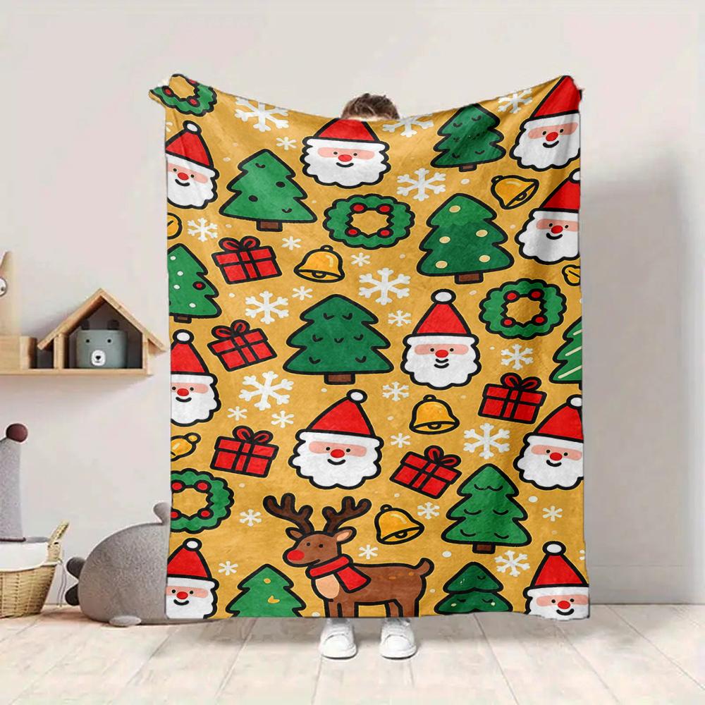 1Pc Vintage Santa Claus Portrait Blanket Soft And Comfortable Casual Warm Camping Travel Christmas Halloween Gift M91734