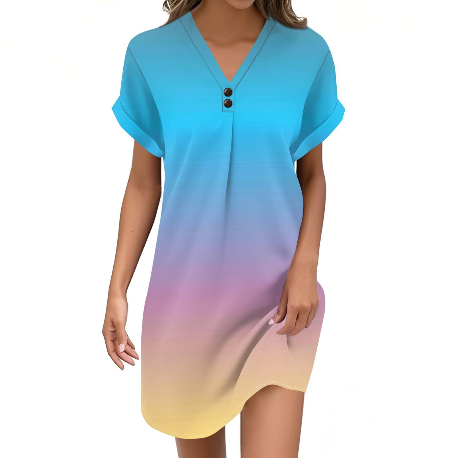 

Женский модный джемпер с V-образным вырезом и градиентным принтом, повседневное платье на пуговицах XXL