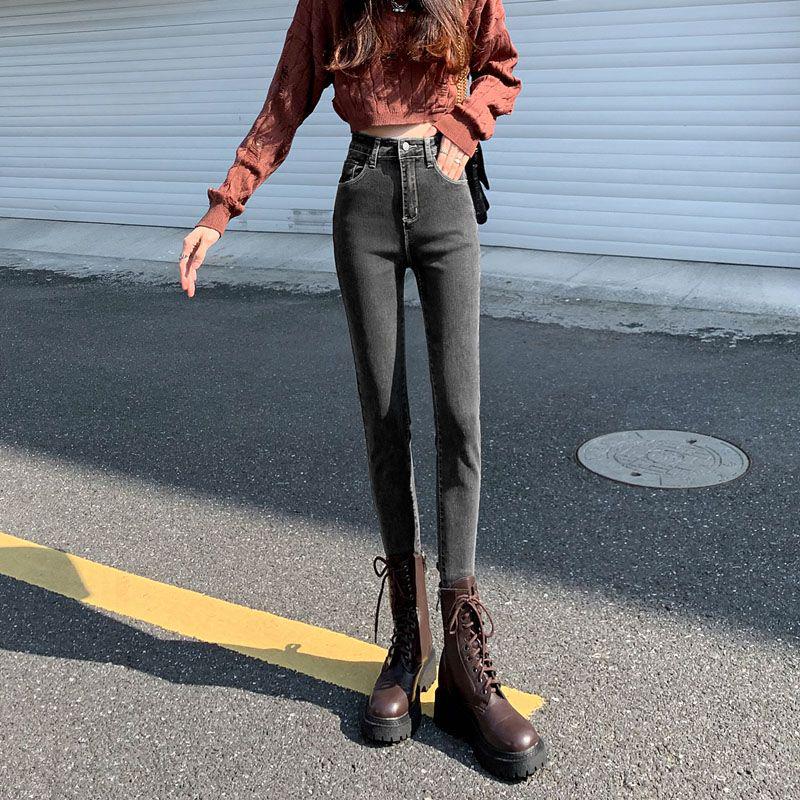 Women's High-Waist Stretch Jeans - Korean Spring Style, Slimming, Versatile, Nine-Point Pencil Fit