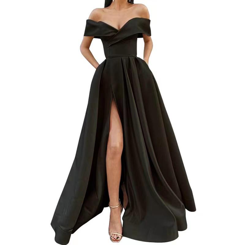 Women's 2025 Deep V-neck Satin Evening Dress, Multi-color European & American Style