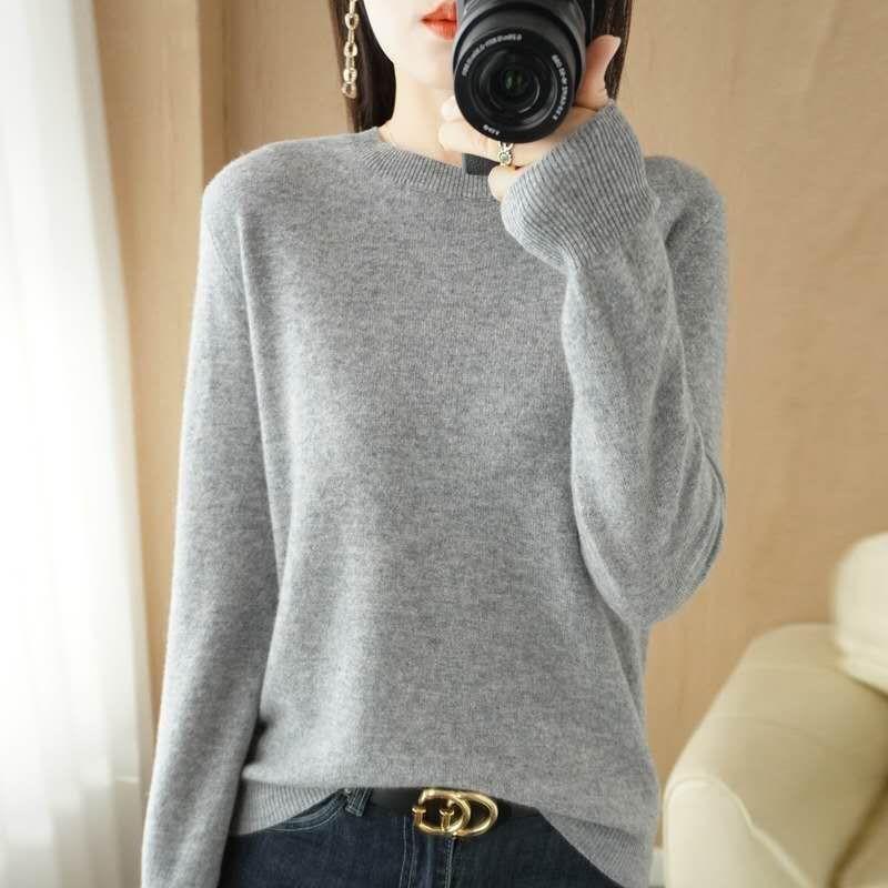 

DAFIFY Женская мода повседневная осень-зима однотонный принт длинный рукав О-образный вырез свитера S