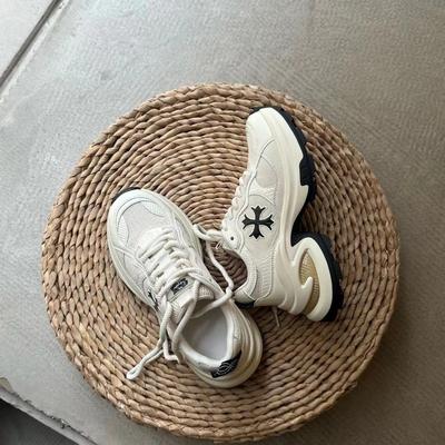 Kreuzblumen-Plateau-Dad-Schuhe Damen Frühling Leder Höhe 7,5 cm vielseitige Sport- und Freizeitschuhe