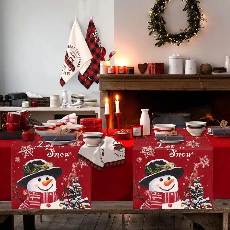 Christmas Table Flag Santa Claus Snowman Snow Scene Home Tablecloth New Year Gift Christmas Decorations 2023 Christmas Supplies