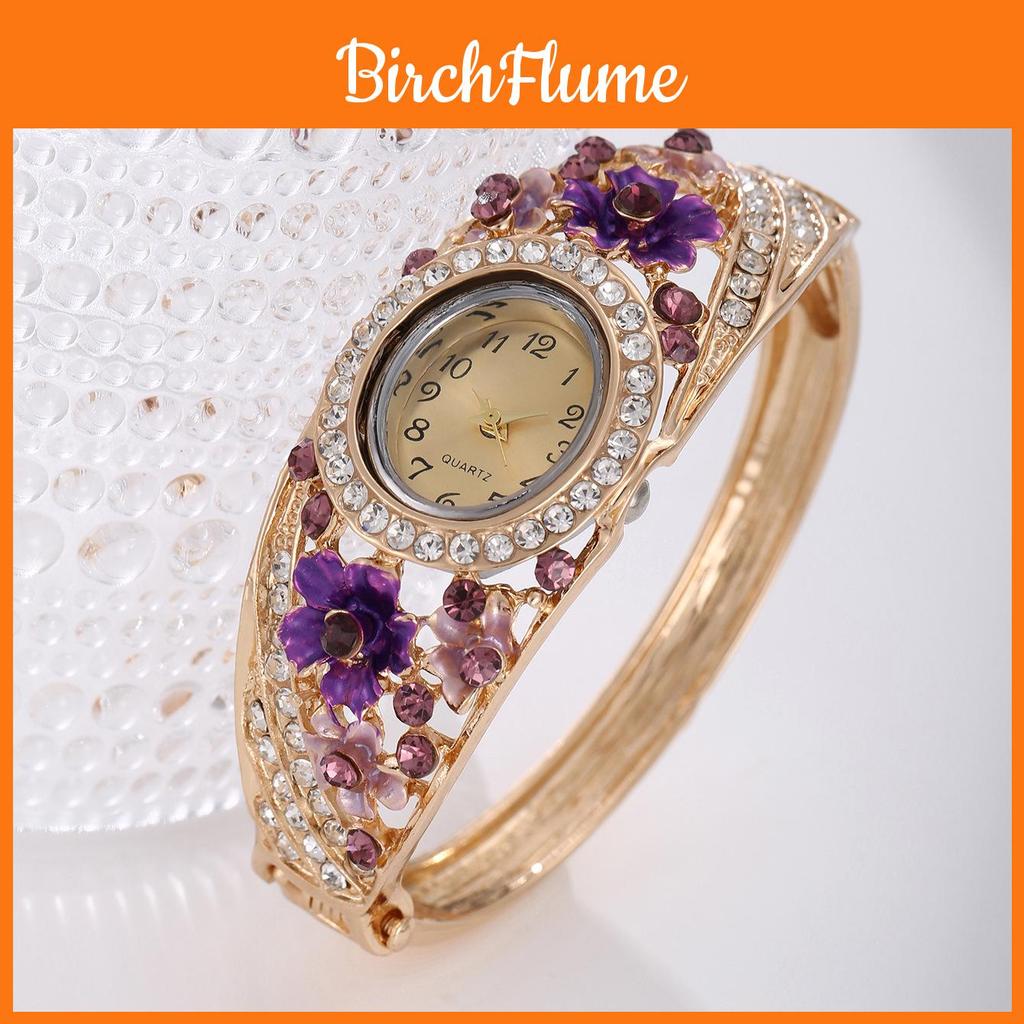 Fashion Ladies Diamond Quartz Watch With Flower Alloy Bracelet For Elegant Wear