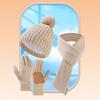 3Pcs/Set Winter Hat Scarf Gloves Set Solid Color Thickened Warm Plush Lining Elastic Brimless Hat Long Scarf Knitting Gloves Set