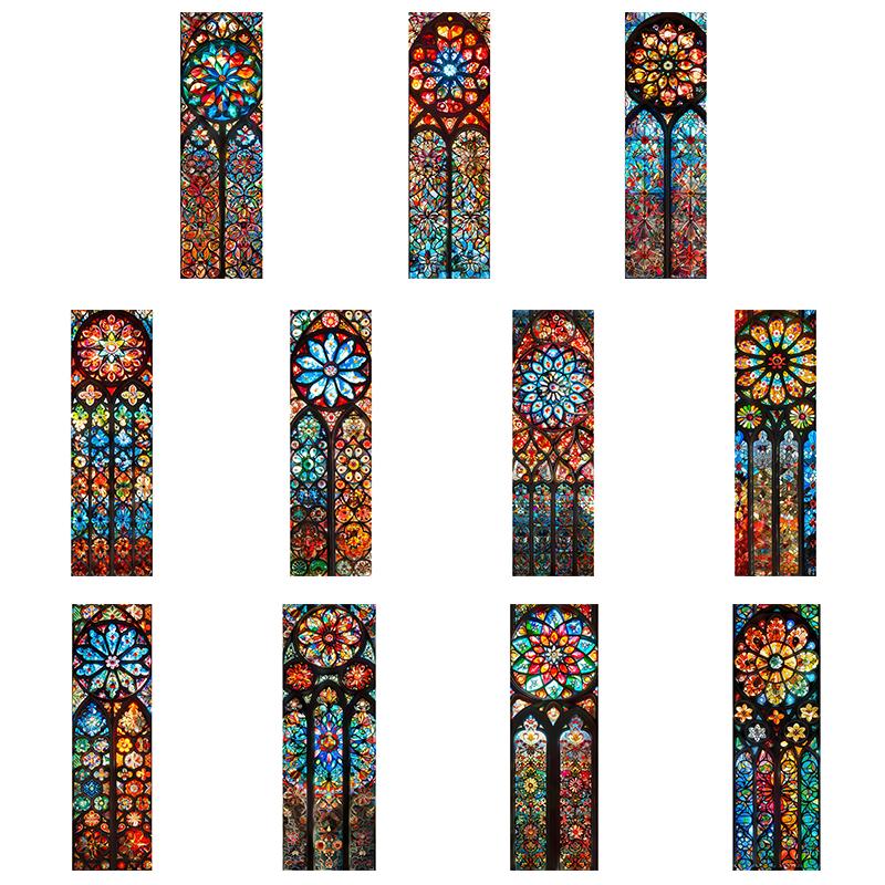 סרט ויטראז' צבעוני לכנסייה בסגנון אירופאי, מדבקת זכוכית וינטג', עיצוב לדלת בית, חדר אמבטיה, סרטי חלון לפרטיות
