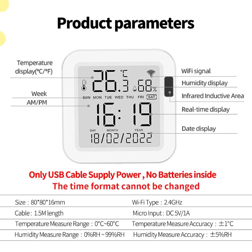 Smart Thermometer Hygrometer Tuya WiFi Temperature and Humidity Sensor With Backlight APP Remote Control Work with Tuya Alexa