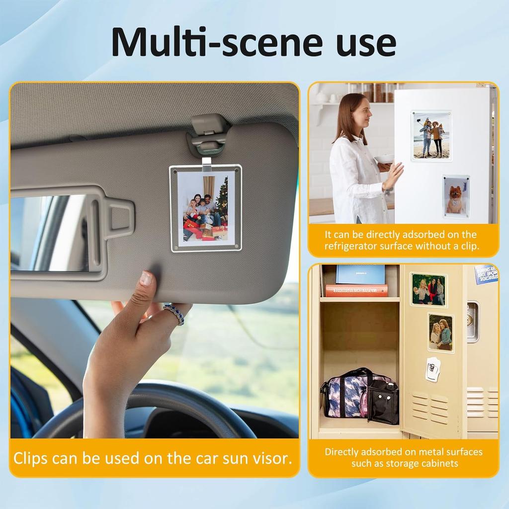 2Pcs Car Picture Holder, Acrylic Magnetic Visor Photo Clip, Personalized Picture Frame, Horizontal Vertical Display, Decorate Your Car Visor Clip