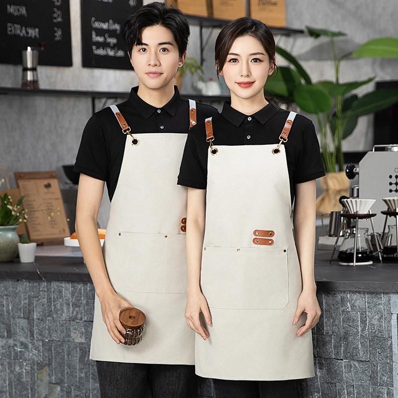 Stain-Resistant Canvas Apron with Logo for Coffee Shops and Nail Art Studios