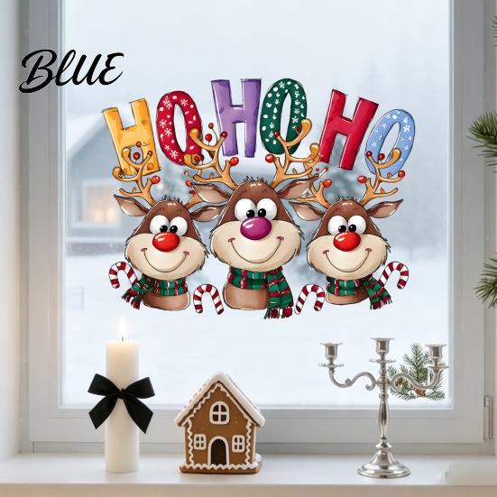 Holiday Window Stickers Christmas Static Cling Stickers Cartoon Reindeer HOHOHO Art Glass Decals Scene Settings Festive Decor for Home Windows