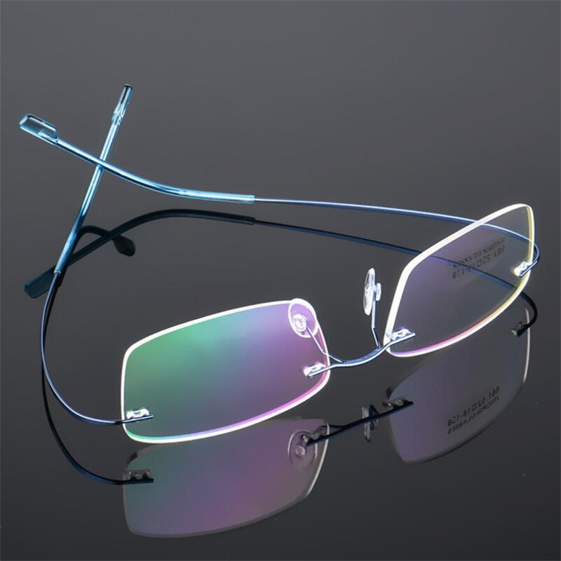 Alloy Superelastic Frameless Nearsighted Glasses Men Metal Minus Lens Rectangle Prescription Eyewear 0 To -6 Lightweight Durable
