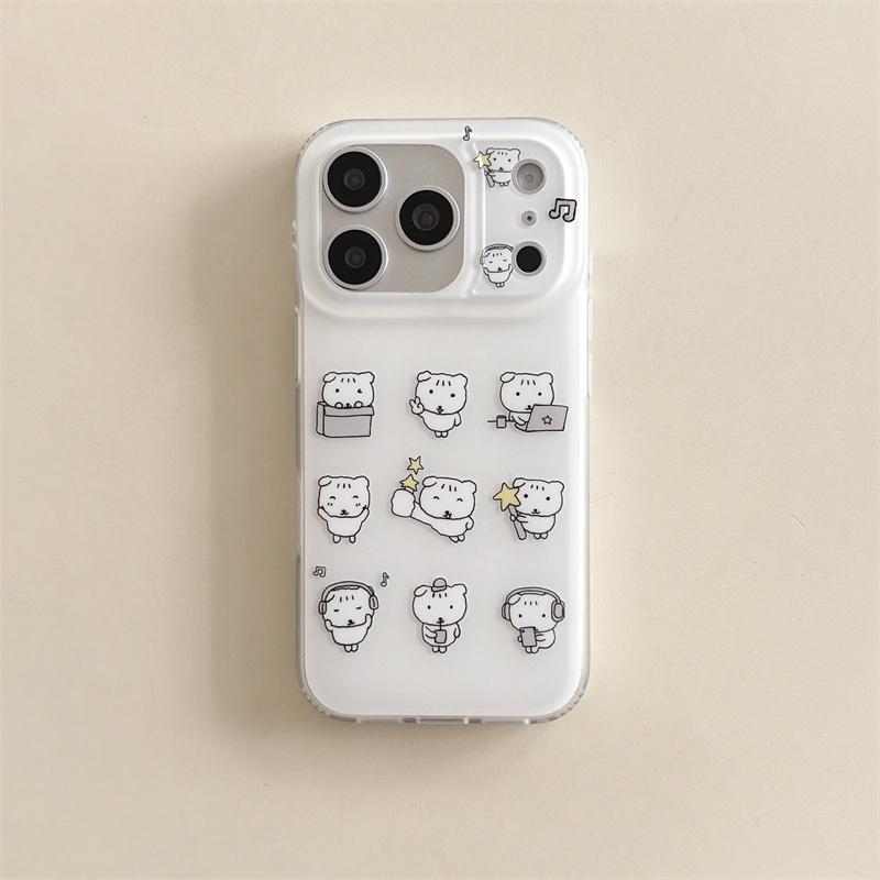 Kawaii Cute Puppy Matte Phone Case For iPhone 17 Pro 16 15 14 Pro Max White with Star Pattern Shockproof 14 16 17 Protective Cas