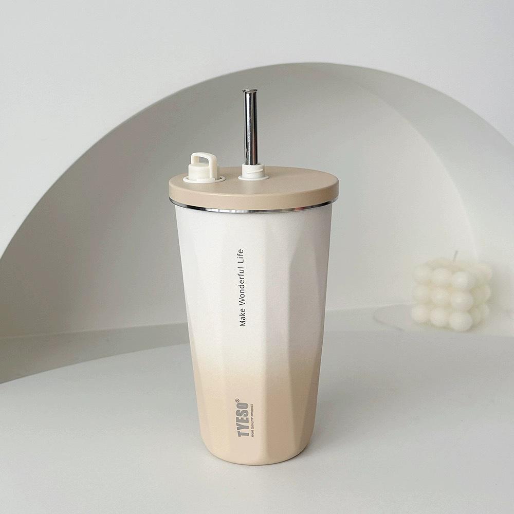 TYESO Stainless Steel Insulated Coffee Cup & Water Bottle - Ice Buster, Large Capacity, with Straw for Car