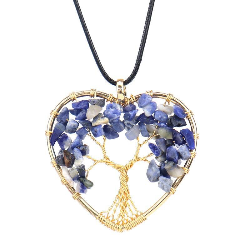 Color-Preserving Gold Hand-Wound Crystal Gravel Peach Heart Tree Of Life Necklace Heart-Shaped Pendant N55