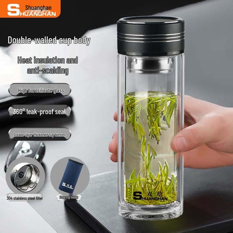 SH-8103 Double-Wall Borosilicate Glass Insulated Tea Mug