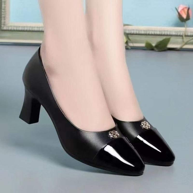 Autumn Soft Leather Single Shoes Soft Sole Comfortable New Work Shoes Medium High Heels Versatile Leather Shoes