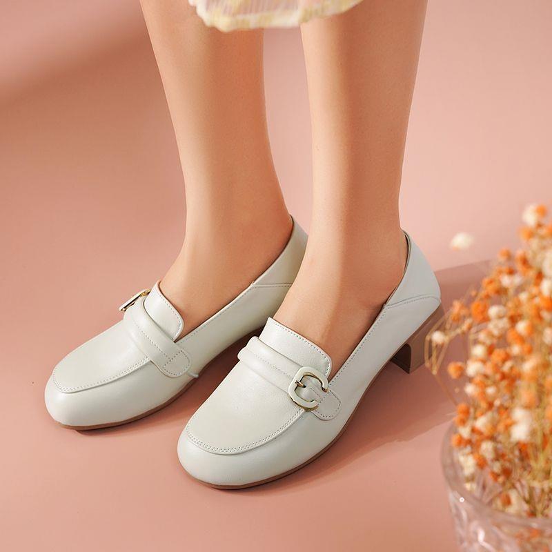 Leather soft-soled Loafu women's shoes spring and autumn new small leather shoes thick heel one pedal women's medium heel single shoes