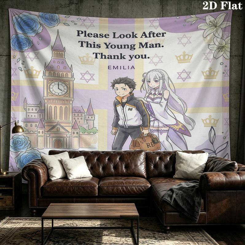Re Zero Gobelin Ścienny Estetyczny Ozdoba Ścienna Drukowany Materiał Koc Dekoracyjne Gobeliny Do Sypialni Salonu Wystrój Domu