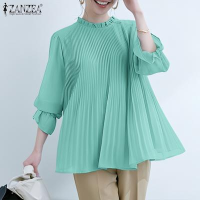 Damen Bluse mit Rundhalsausschnitt, lockere, lässige Langarmbluse
