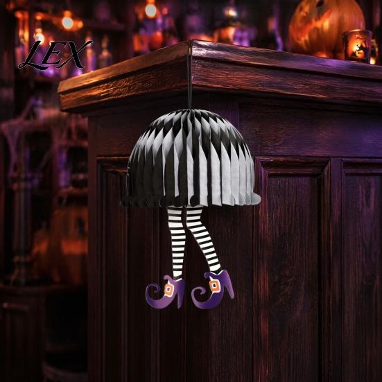 Seasonal Lawn Ornaments Halloween Honeycomb Witch Leg Ornament, Foldable Paper Creepy Garden Hanging Decoration for Party, Holiday Home Decor Festive