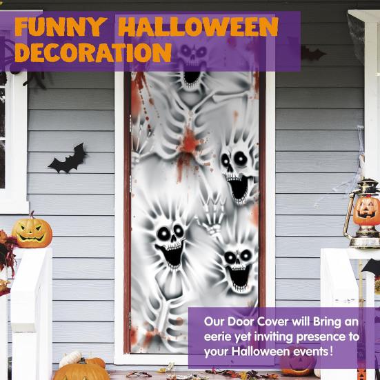 Halloween Door Cover Decoration Creepy Skull Ghost Front Porch Sign Banner for Garage Window Wall Backdrop Decor