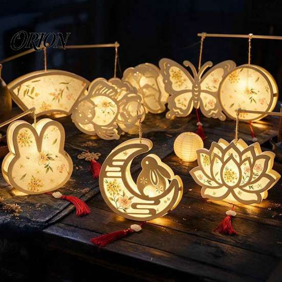 Handgefertigtes Papierlaternen-Bastel-DIY-Kit im chinesischen antiken Stil, handgehalten beleuchtbar mit LED-Lichterkette & traditionellem Quasten-Dekor, Hase Schmetterling Lotus