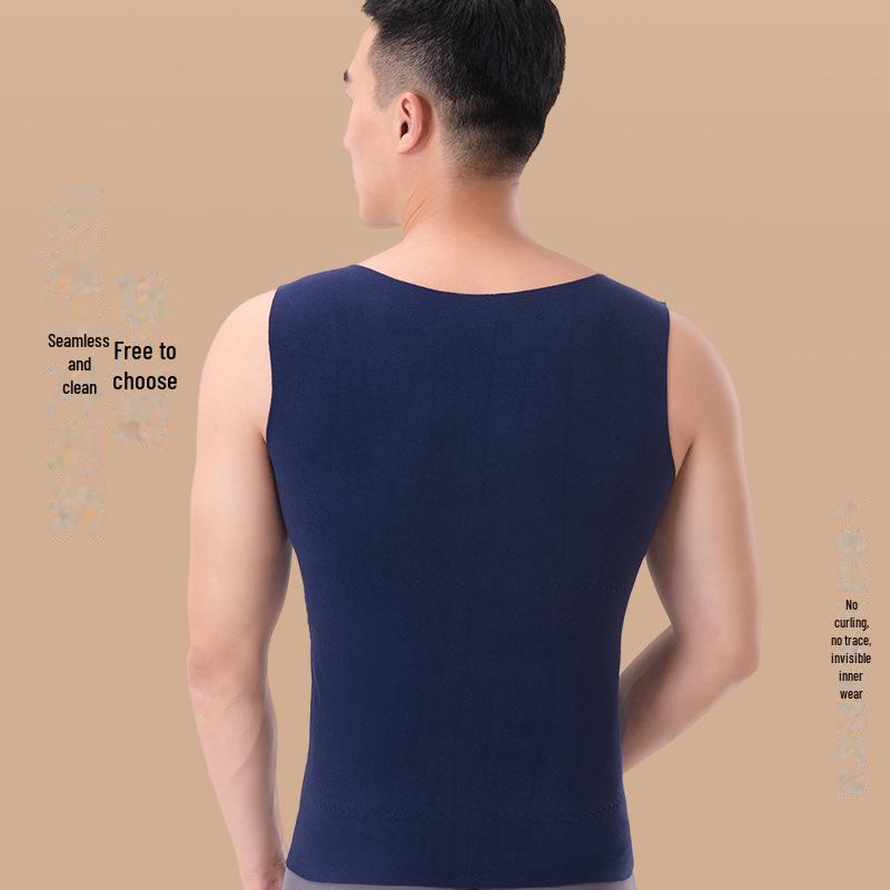 Men's Seamless Slim Fit German Velvet Warm Vest, Autumn/Winter, Large Size, Sports Base Layer with Patch.