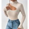 Sexy Hollowing Out Slim Fit Sweater Women Autumn Turtleneck Long Sleeved Leisure Pullover Versatile Top
