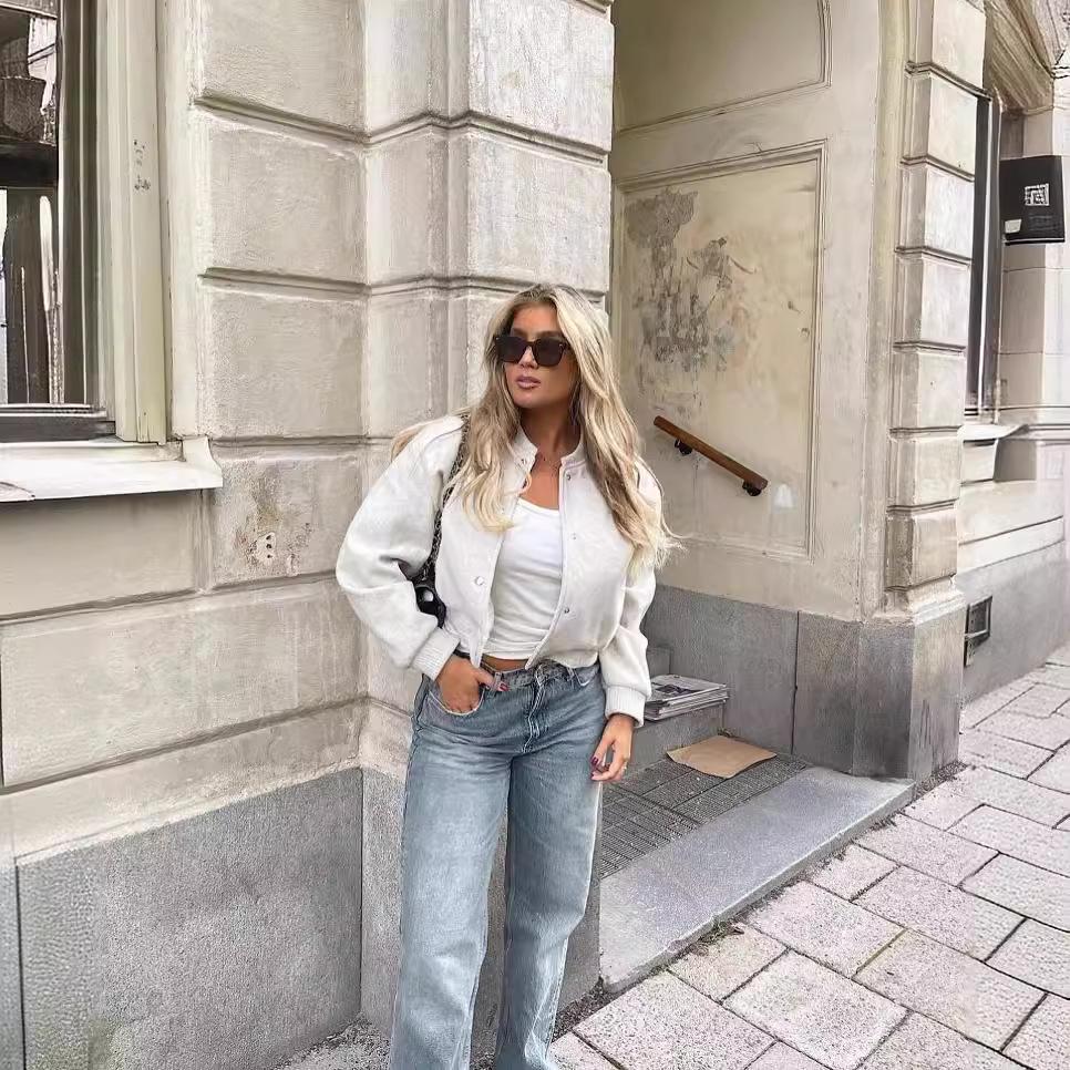 Women's 2024 Tweed Bomber Jacket - Long Sleeve, Casual, Autumn/Winter