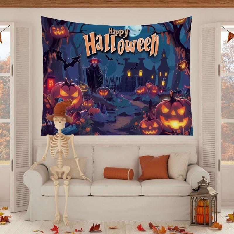 Halloween Home Party Decoration Tapestry Background Cloth Blood Red Handprint Clown Horror Pumpkin Head Atmosphere Tapestry
