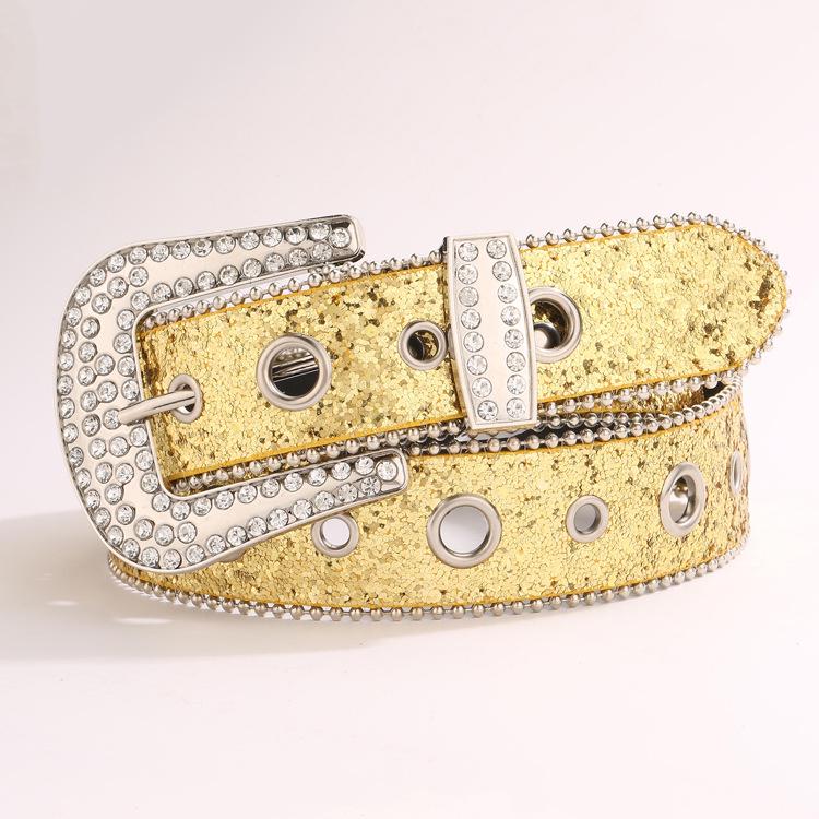 Trendy European & American Sequined Rhinestone Leather Belt