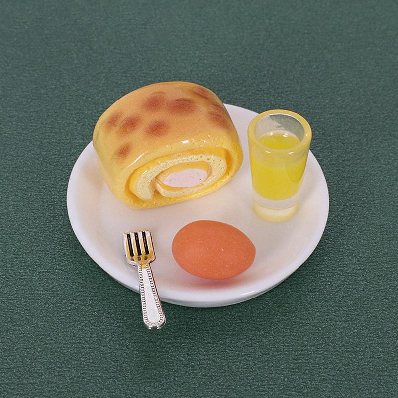 1/12 Dollhouse Simulation Breakfast Mini Steamed Buns Egg Bread Milk Model Dollhouse Kitchen Scene Decoration Pretend Play Toys