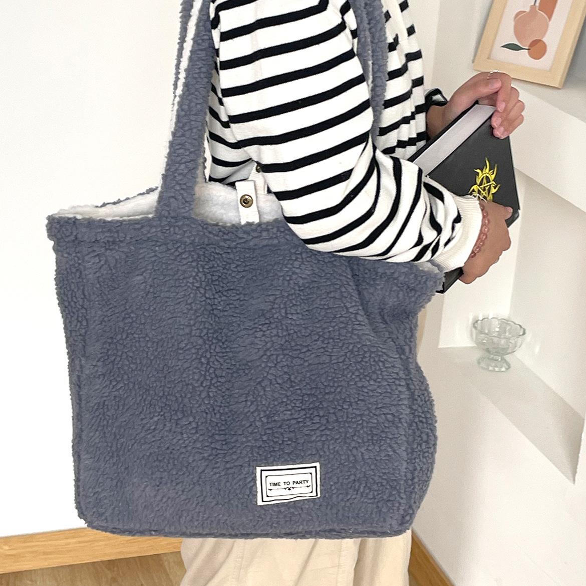 

Soft Plush Women s Double Side Shoulder Bag Female Furry Large Shopping Bag Faux Lamb Wool Student Girls Book Tote Handbags