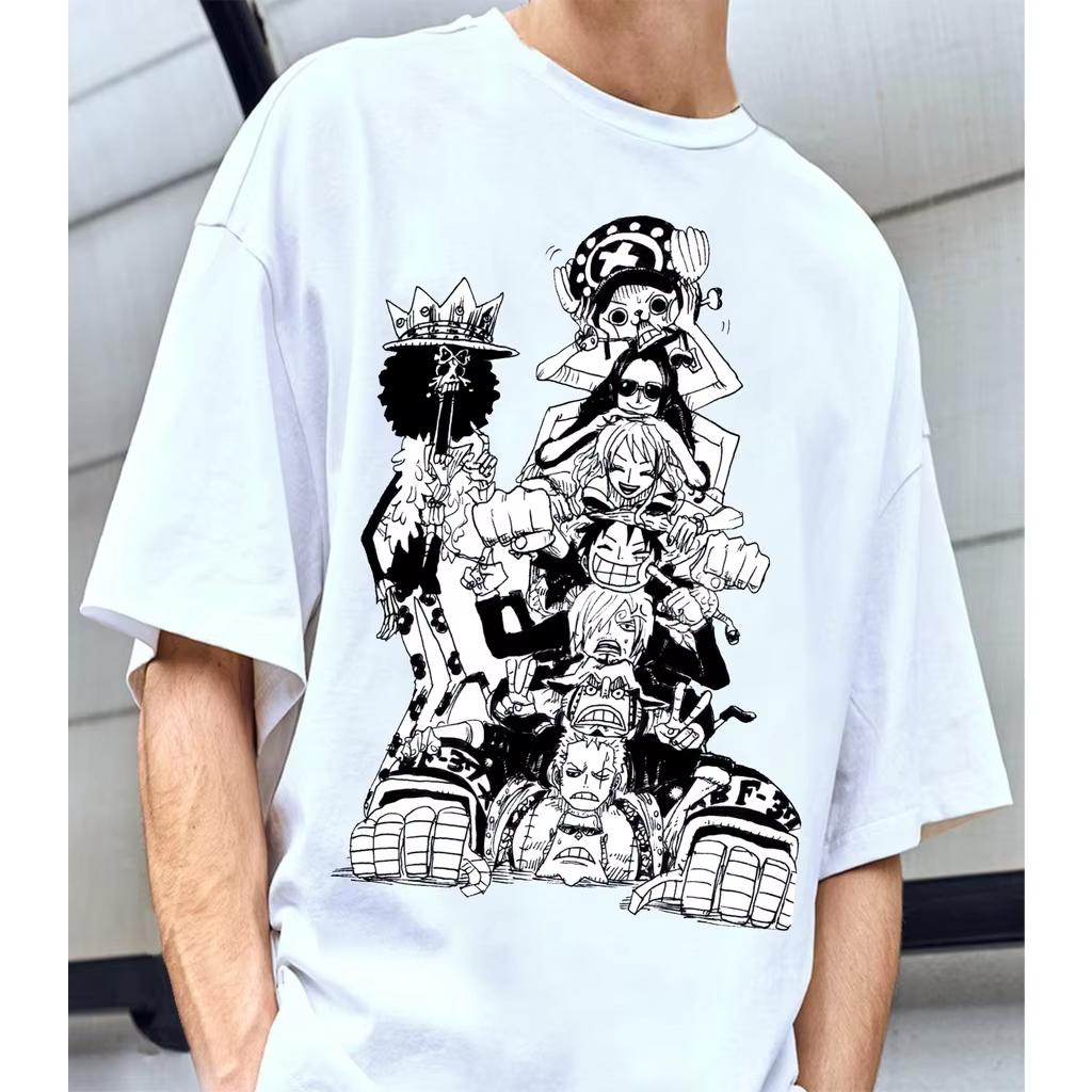 2026 new Anime One Piece  Luffys men and womens retro Harajuku style summer shortsleeved loose casual clothing 4XL