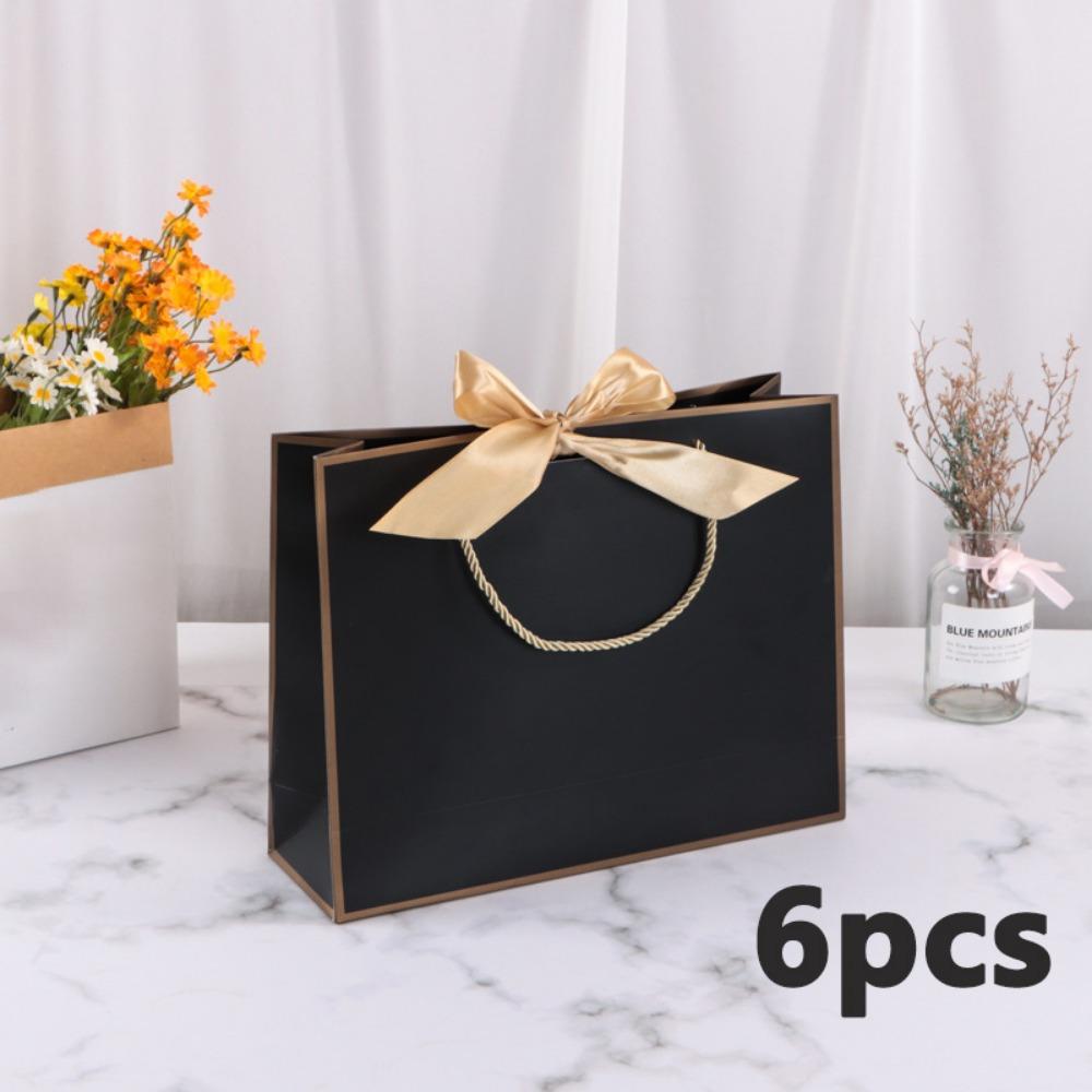 

6 шт. элегантных подарочных пакетов с ручками и бантом из ленты, бумажные пакеты-тоут, подарочные упаковочные пакеты для свадеб, подружек невесты, дней рождения, новоселья 6pcs 32*25*10cm