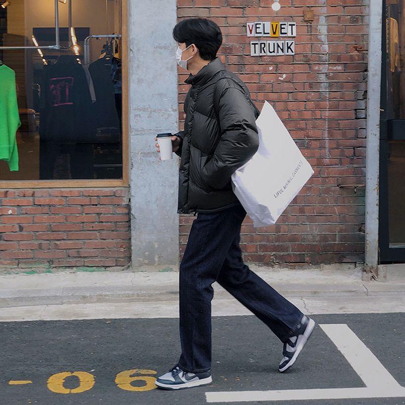 Men's Short Stand-up Collar Cotton Coat, Winter Korean Style Loose and Trendy Thickened Cotton Coat, Bread Coat, Cotton-padded Jacket