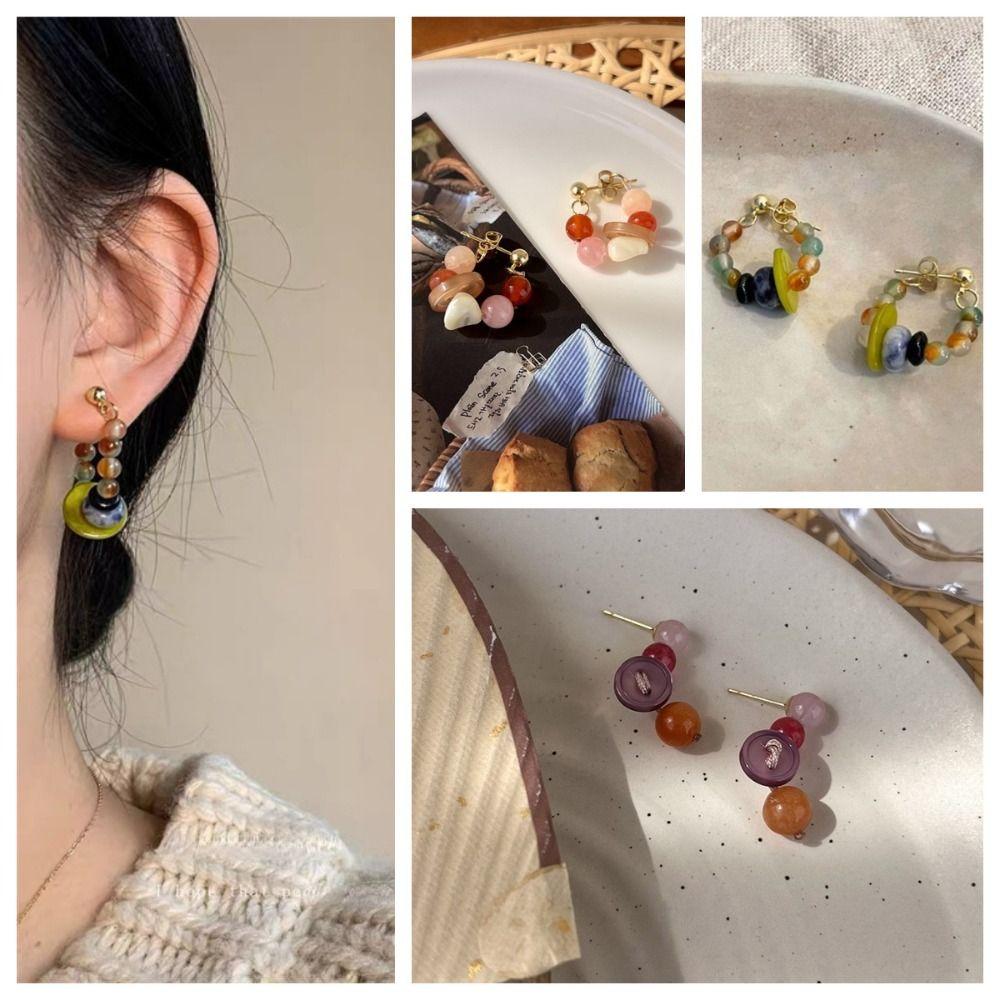

Colorful Resin Earrings Stone Stud Earrings Boho Beaded Hoop Earrings Gift