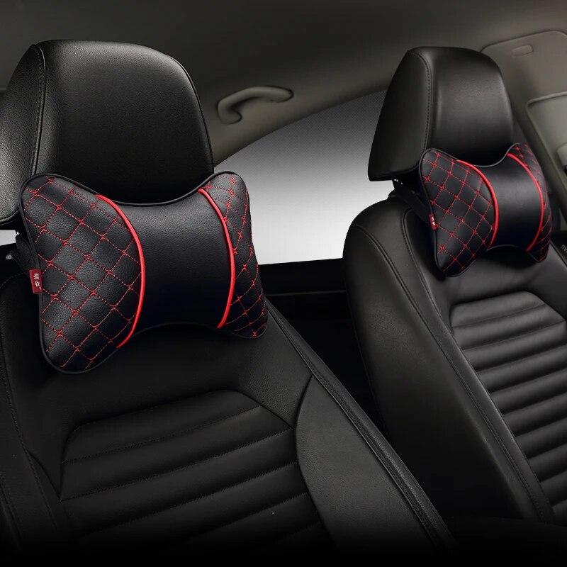DERMAY 2PCS Classic Car Neck Headrest Car Pillow Double Sides PU Leather 5 Colors High Quality Car Accessories
