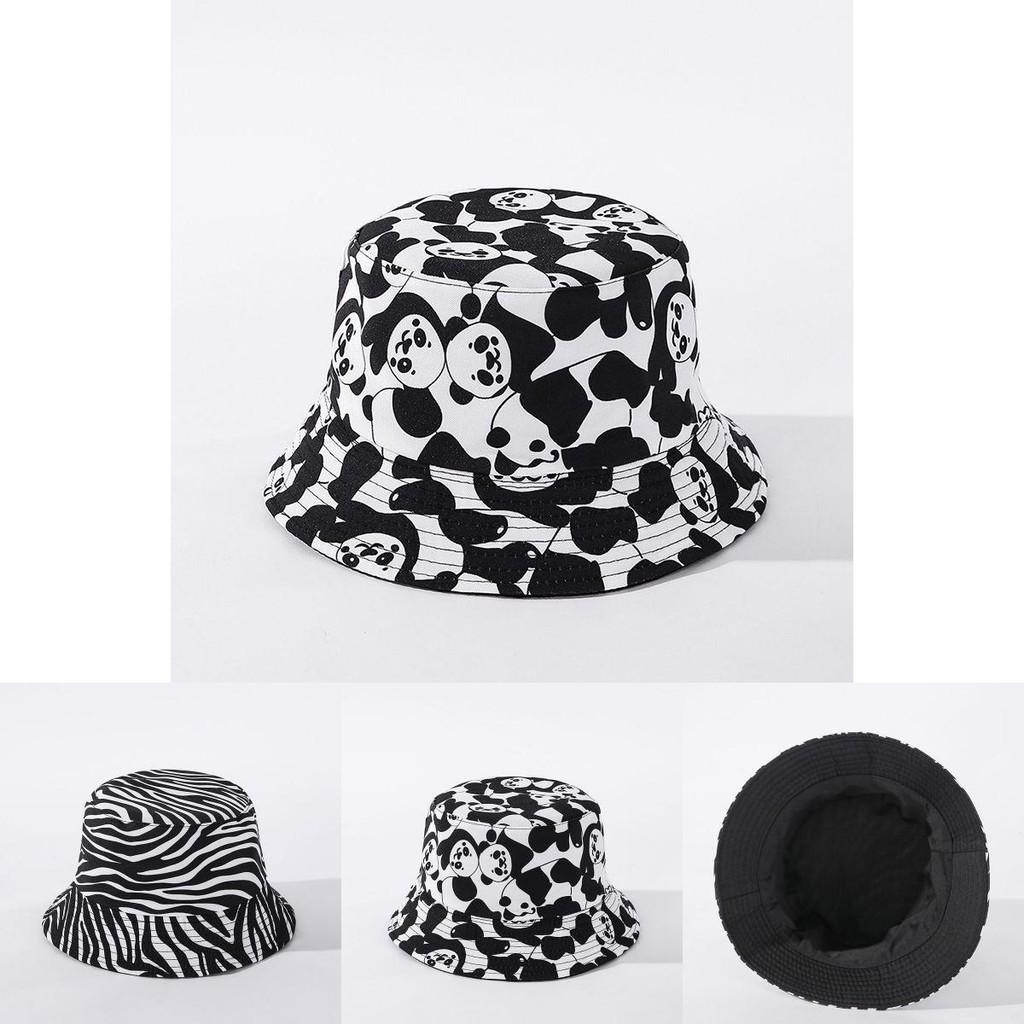 Bequemer Unisex-Fischerhut mit Schwarz-Weiß-Print und faltbarem Design zur einfachen Aufbewahrung