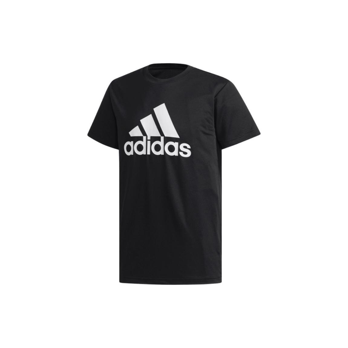 Men s adidas Large Logo Printing Round Neck Pullover Short Sleeve Black T-Shirt CY9874 S