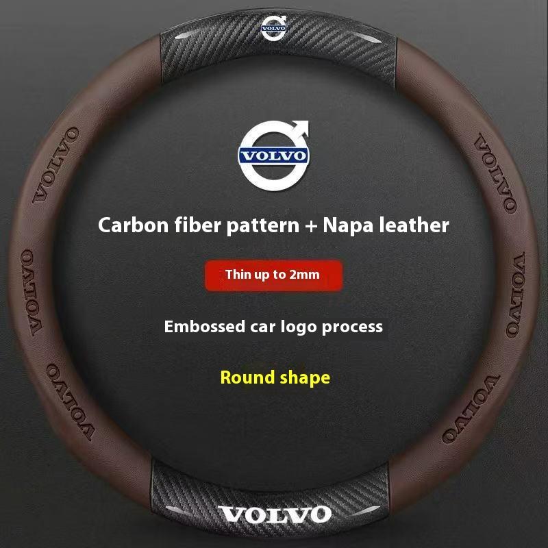 Car Carbon Fiber Leather Steering Wheel Cover Applicable to Volvo XC40 XC60 XC70 XC90 C30 C70 S40 S60 S80 S90 V40 V50 V70 EX40