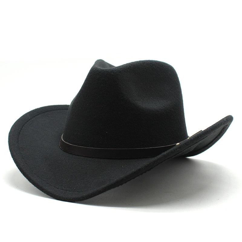 New Unisex Vintage Western Cowboy Cowgirl Felt Hat With Punk Belt Winter Autumn Panama Imitation Wool Jazz Cap