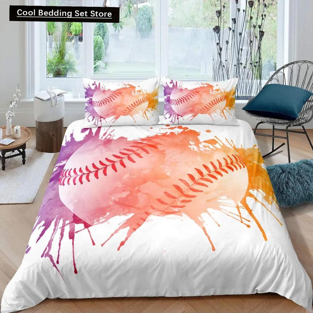 Comforter 3D Sports Baseball Sports Games Theme Ball Bedding Set Golden Flame Polyester Comforter Full Size Kids Boys