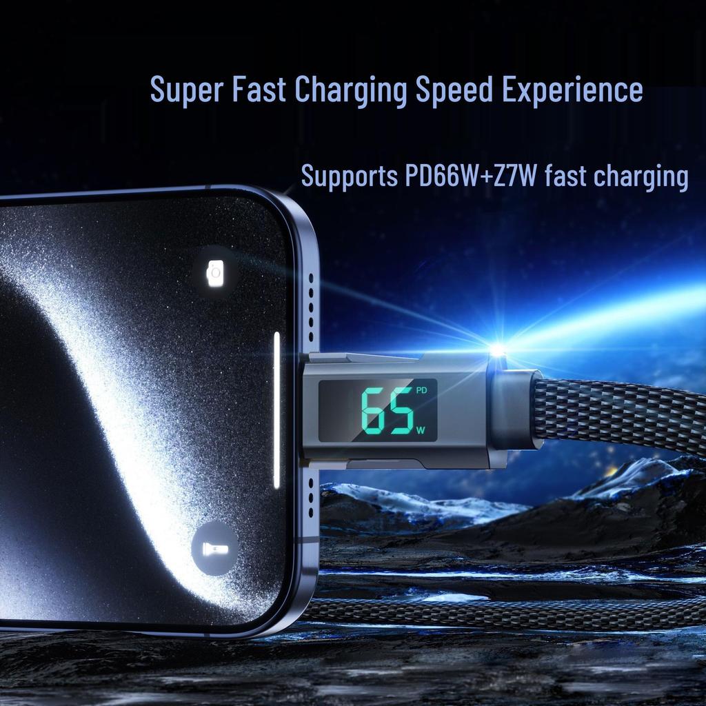 Universal Liquid Silicone 4-in-1 Fast Charging Cable with Digital Display for Phones, Tablets, and Laptops