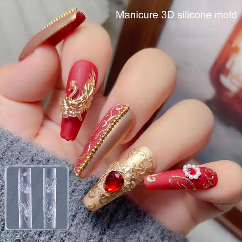 Precise Embossed Pattern Nail Art Silicone Molds 3D Carving Templates For DIY Nail Charms Manicure Embellishment Tool