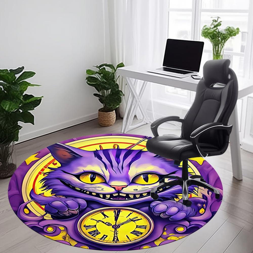 1pc Cat Clock Office Round Area Rug, Mat Suitable For Office, Under Office Chairs Bedroom Living Room Home Decor, Room Deco