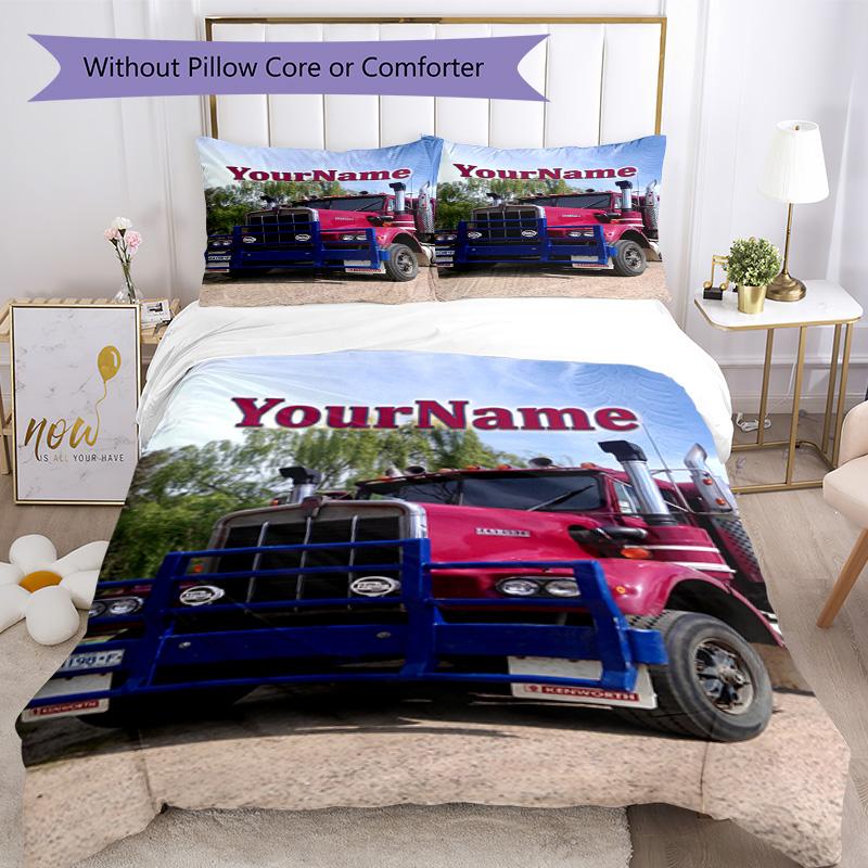 Kw Heavy Trucks Customize Your Name Bedding Set Breathable Duvet Cover with Pillowcases Home Decoration Birthday Gift