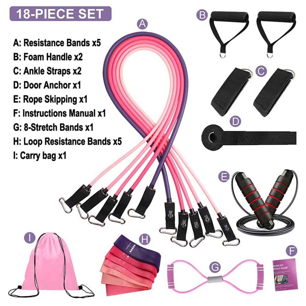 17PCS Resistance Bands Collection for Ladies Latex Exercise Workout Band Stretch Training Fitness Gym Equipment for Home Bodybuild Practical Use